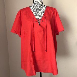 Knox Rose - Orange Cotton Lace Neck Top Blouse